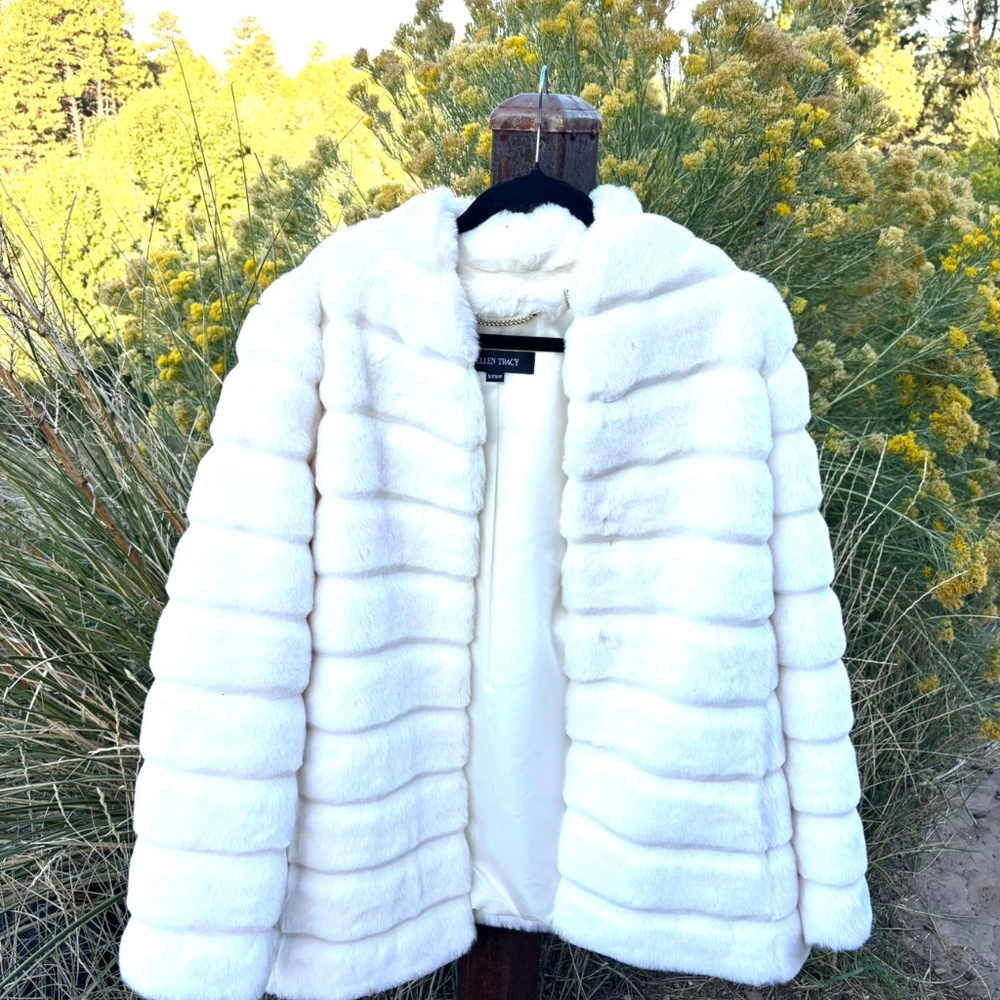 White Faux Fur Coat, Medium, Ellen Tracy